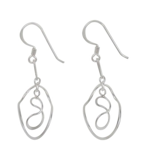 Unique Art Dangle Earrings, Sterling Silver
