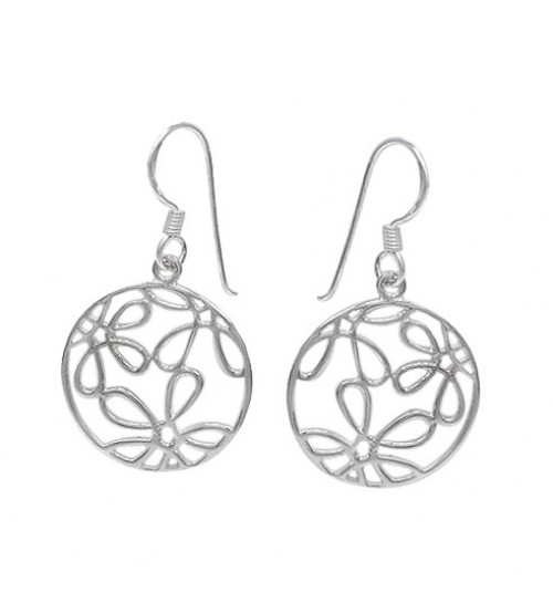 Unique Round Dangle Earrings, Sterling Silver
