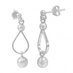 Teardrop Loop & Ball Bead Dangle Stud Earrings, Sterling Silver