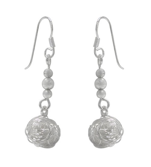 Wire Ball Dangle Earrings, Sterling Silver