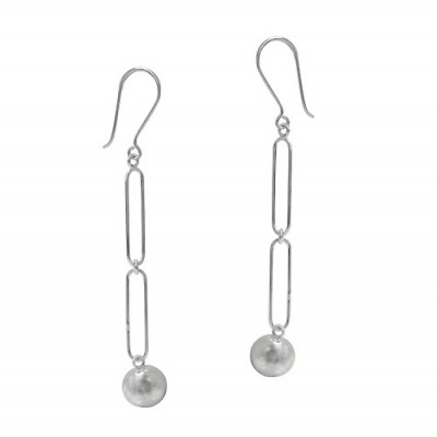 10mm Ball Bead Dangle Earrings, Sterling Silver