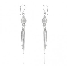 Ball Bead & Boston Chain Dangle Earrings, Sterling Silver