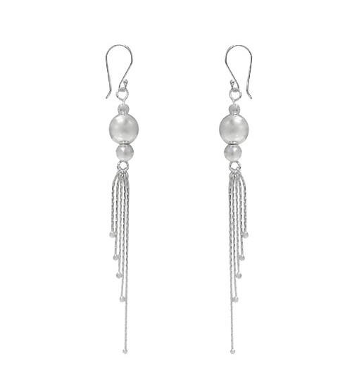 Ball Bead & Boston Chain Dangle Earrings, Sterling Silver