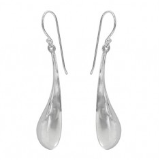 Curved Teardrop Dangle Earrings, Sterling Silver