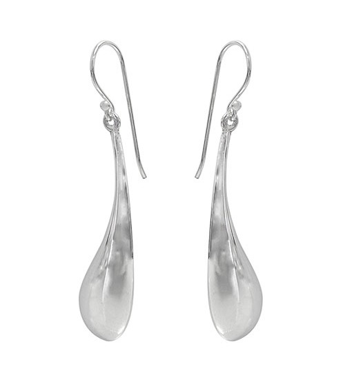 Curved Teardrop Dangle Earrings, Sterling Silver