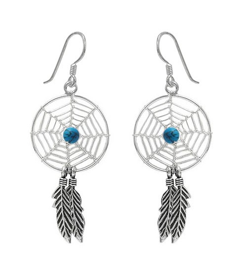 Blue Dream Catcher Dangle Earrings, Sterling Silver