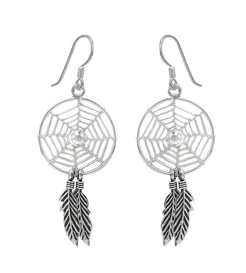 Clear Dream Catcher Dangle Earrings, Sterling Silver