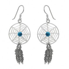 Blue Dream Catcher Dangle Earrings, Sterling Silver