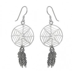 Clear Dream Catcher Dangle Earrings, Sterling Silver