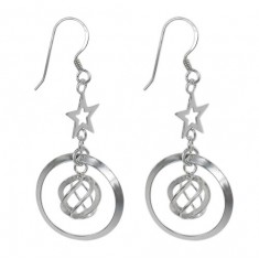 Twisted Ball & Star Dangle Earrings, Sterling Silver