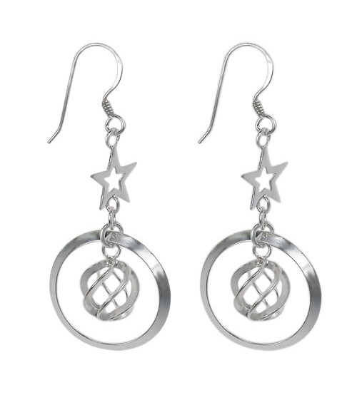 Twisted Ball & Star Dangle Earrings, Sterling Silver