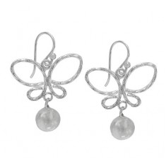 Butterfly & 8mm Ball Dangle Earrings, Sterling Silver