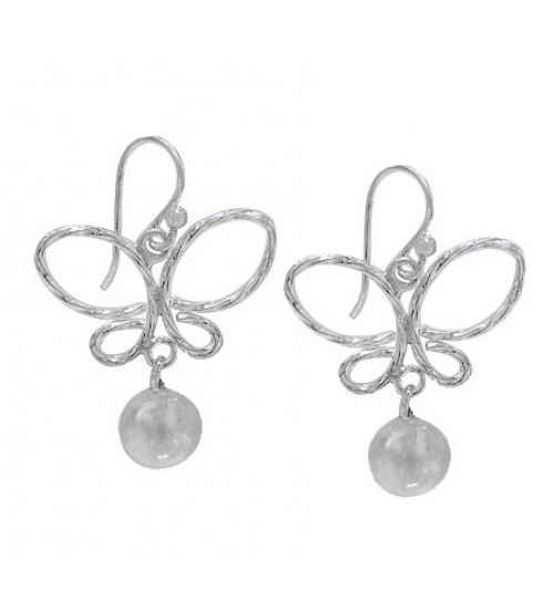 Butterfly & 8mm Ball Dangle Earrings, Sterling Silver