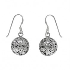 Flower of Life Dome Dangle Earrings, Sterling Silver