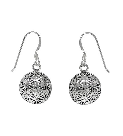 Flower of Life Dome Dangle Earrings, Sterling Silver