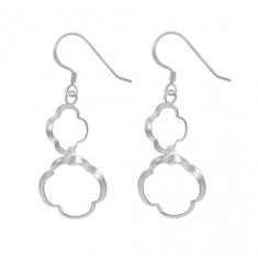 Double Flower Loop Dangle Earrings, Sterling Silver