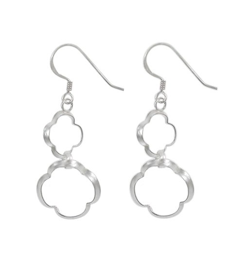 Double Flower Loop Dangle Earrings, Sterling Silver