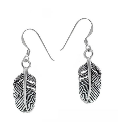 Feather Dangle Earrings, Sterling Silver