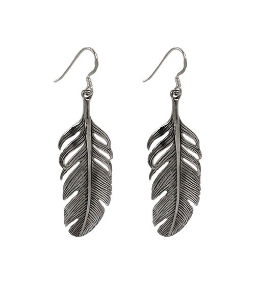 Feather Dangle Earrings, Sterling Silver