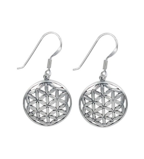 Flower of Life Dangle Earrings, Sterling Silver