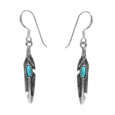 Feather & Stone Dangle Earrings, Sterling Silver