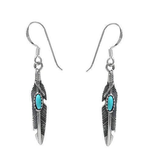 Feather & Stone Dangle Earrings, Sterling Silver