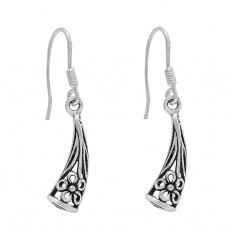 Triangular Flower Dangle Earrings, Sterling Silver