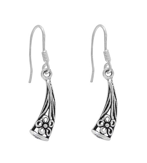 Triangular Flower Dangle Earrings, Sterling Silver