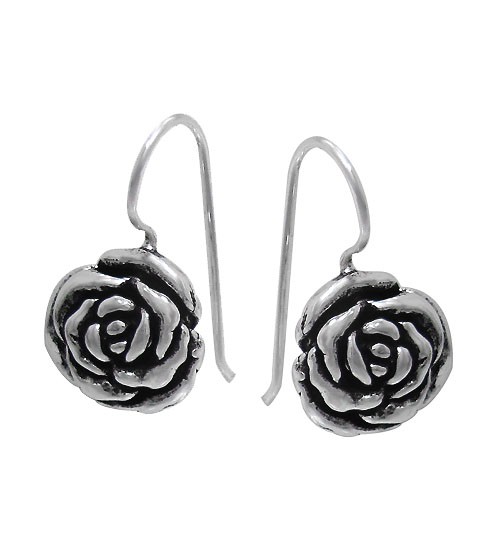 Flower Dangle Earrings, Sterling Silver