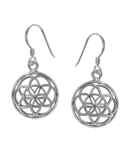 Flower of Life Dangle Earrings, Sterling Silver