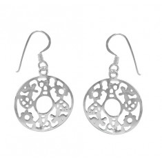 Round Leaf & Flower Dangle Earrings, Sterling Silver