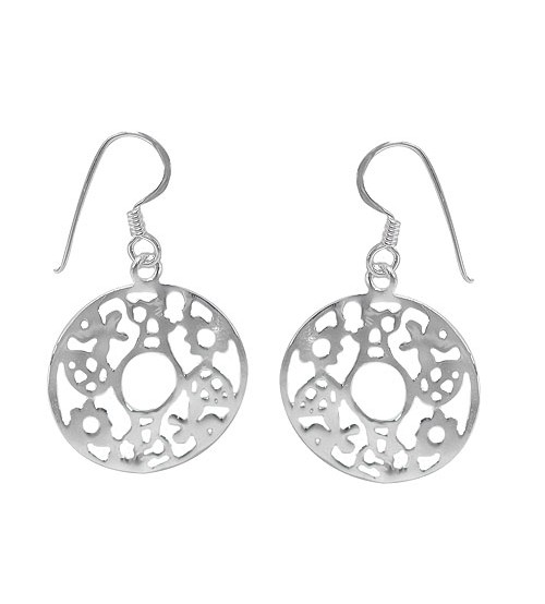 Round Leaf & Flower Dangle Earrings, Sterling Silver