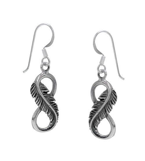 Infinity Feather Dangle Earrings, Sterling Silver