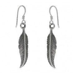 Feather Dangle Earrings, Sterling Silver