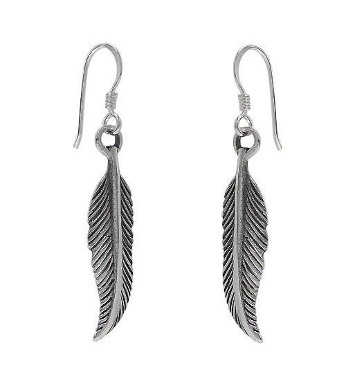 Feather Dangle Earrings, Sterling Silver