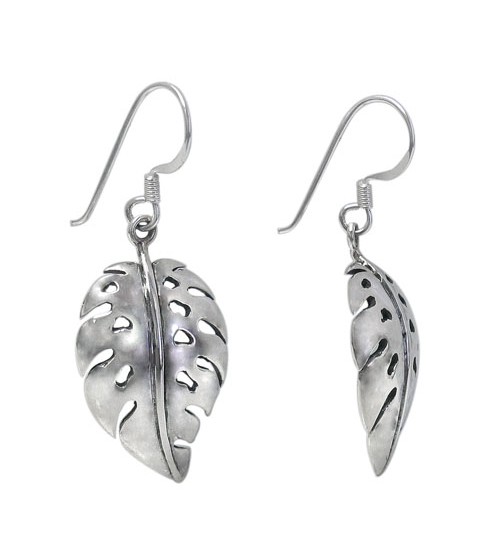 Leaf Dangle Earrings, Sterling Silver