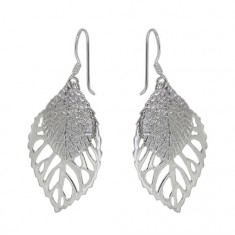 Double Leaf Dangle Earrings, Sterling Silver