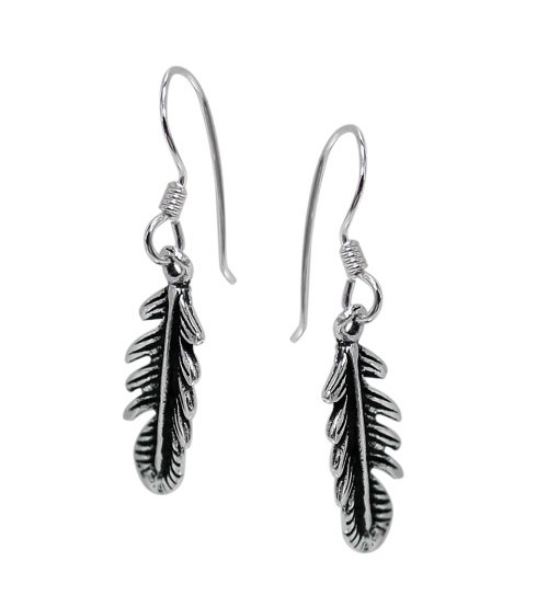 Feather Dangle Earrings, Sterling Silver