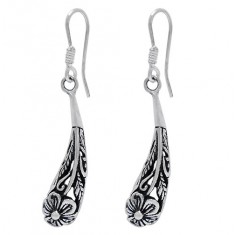 Teardrop Flower Dangle Earrings, Sterling Silver
