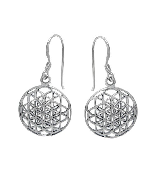 Flower of Life Dangle Earrings, Sterling Silver