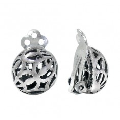Round Filligree Clip Earrings, Sterling Silver