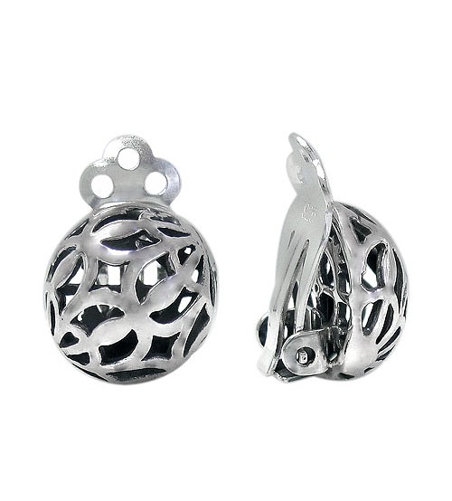 Round Filligree Clip Earrings, Sterling Silver