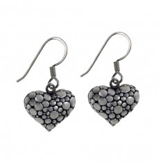 Puffy Heart Dangle Earrings, Sterling Silver