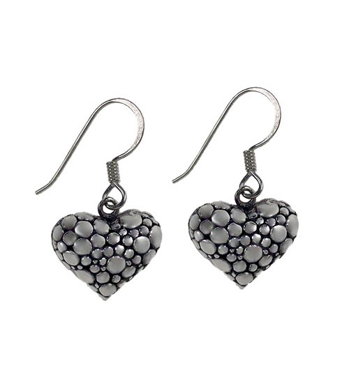 Puffy Heart Dangle Earrings, Sterling Silver