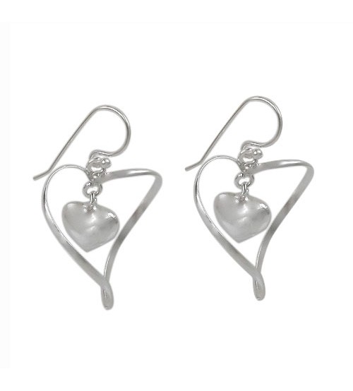 Twisted Heart Dangle Earrings, Sterling Silver