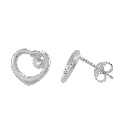 Heart Shape Stud Earrings, Sterling Silver