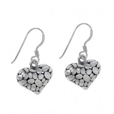 Puffy Heart Dangle Earrings, Sterling Silver