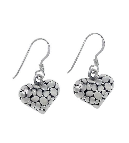 Puffy Heart Dangle Earrings, Sterling Silver