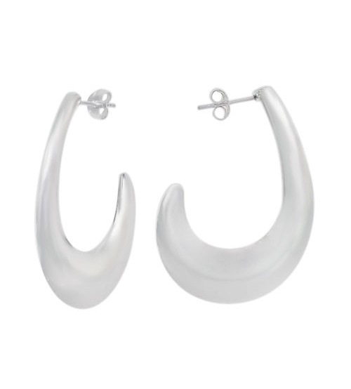 Hook Shaped Stud Earrings, Sterling Silver