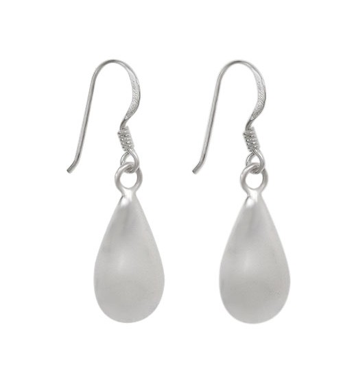 Puffy Teardrop Dangle Earrings, Sterling Silver